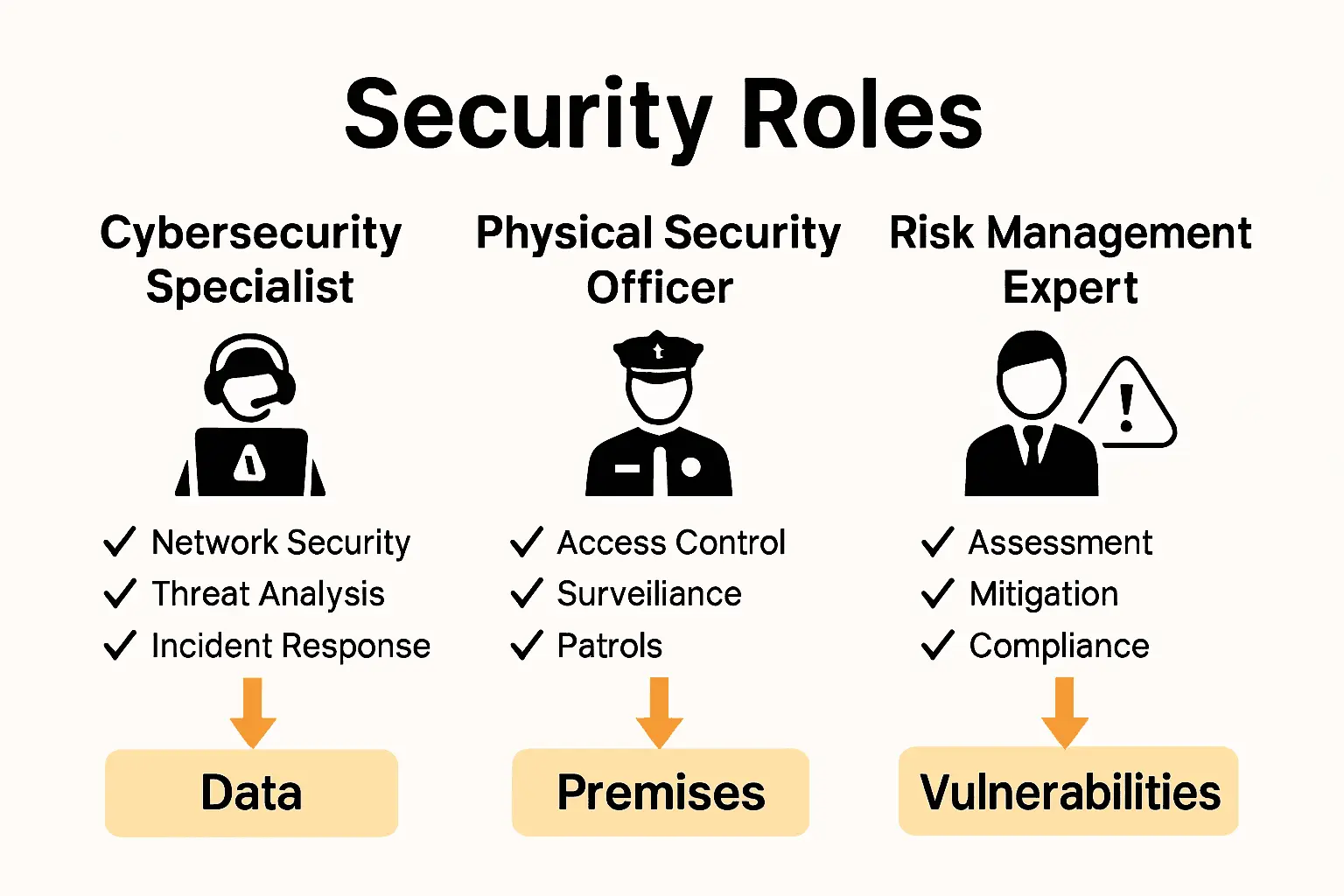 Infographic comparing major security industry roles and skills