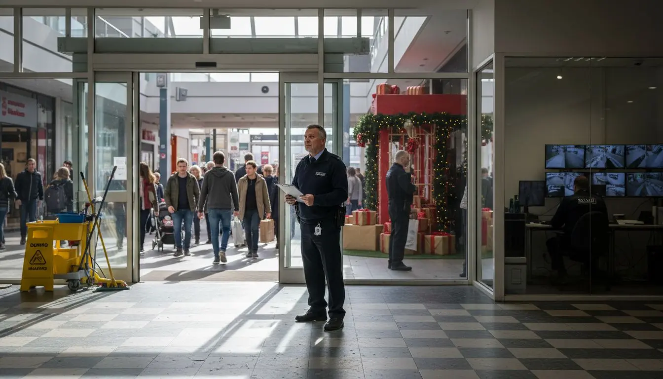 Security staff at UK shopping centre entrance