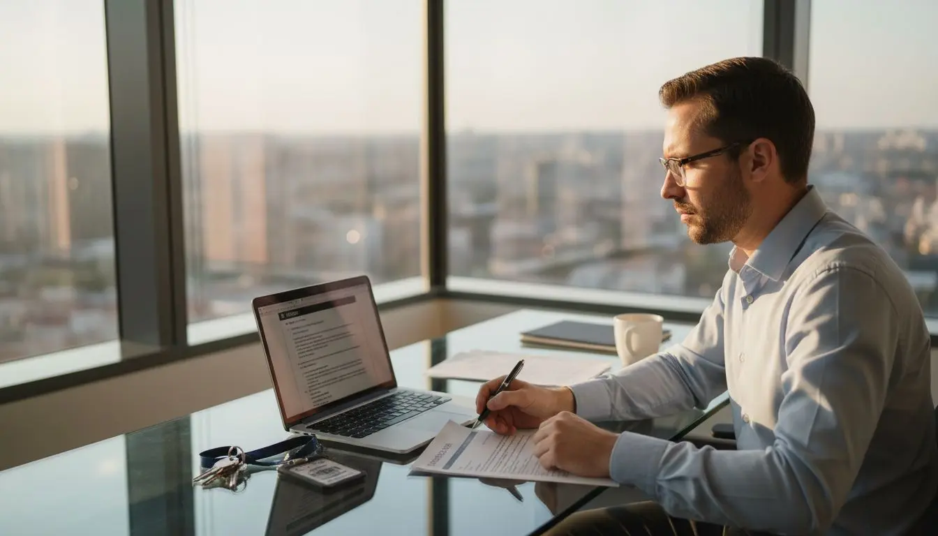 Security professional updating CV at desk