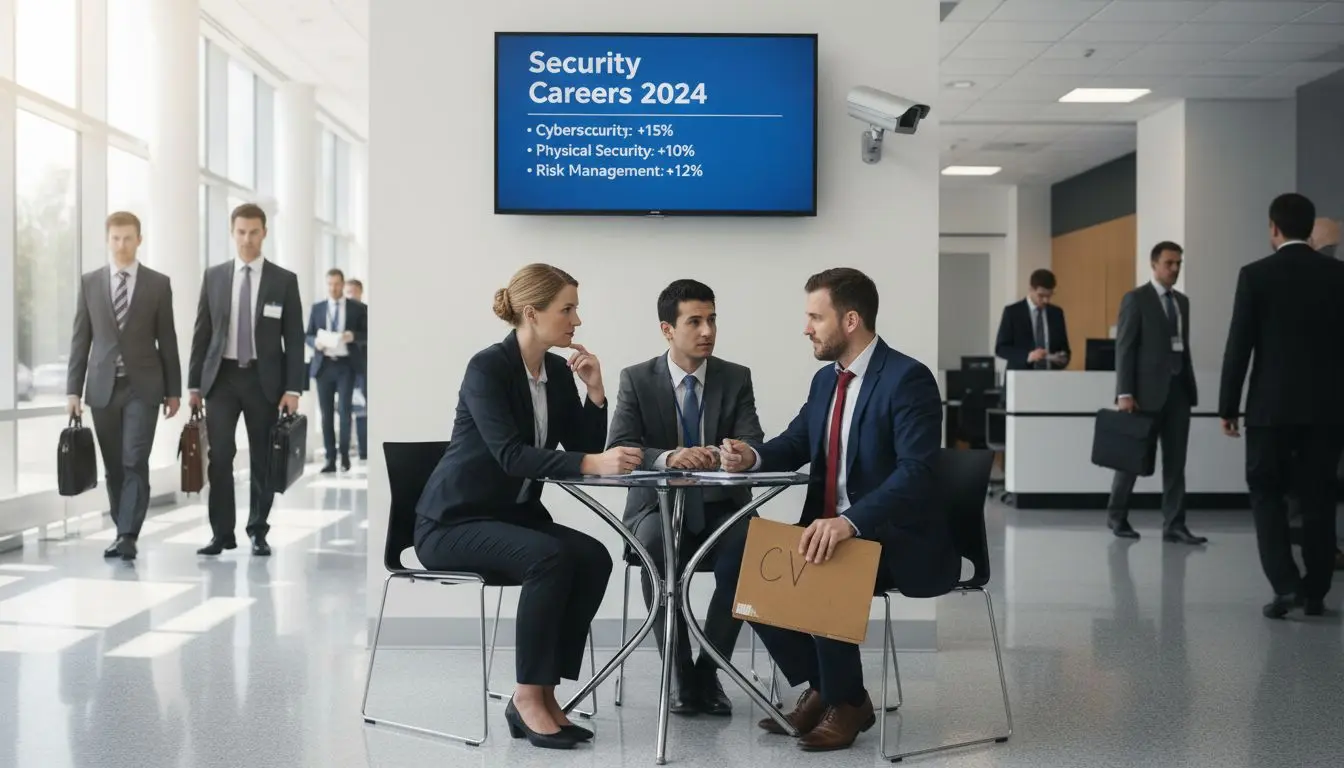 Security candidate interviewed in office lobby