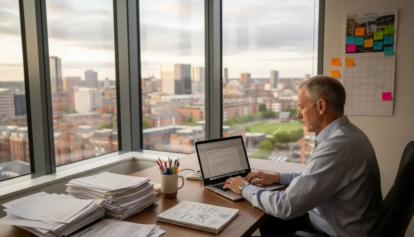 Recruiter at desk reviewing resumes