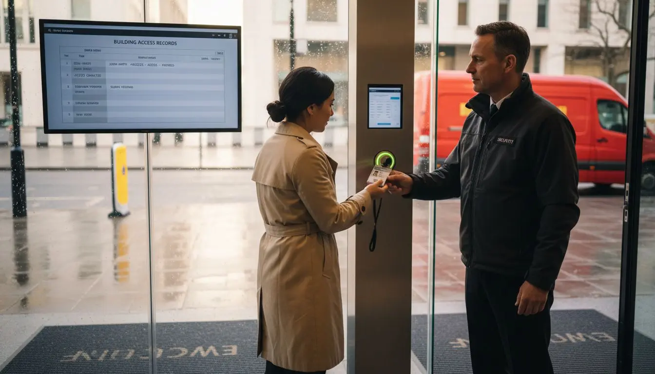 Security officer at UK office access entrance