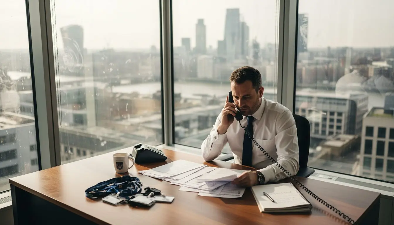 Recruiter reviews candidate files in office