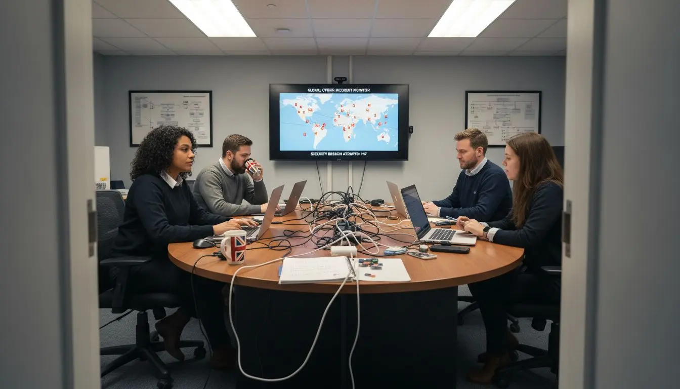 IT team monitoring cyber threats together