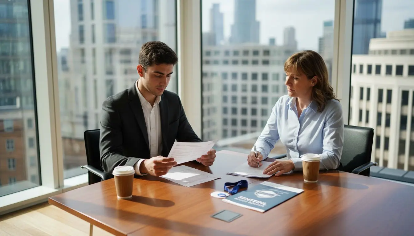 Job candidate interviews in bright UK office