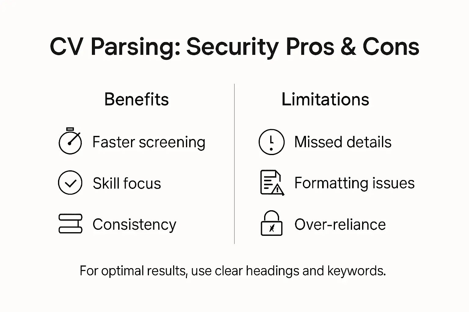 Infographic showing CV parsing benefits and limits