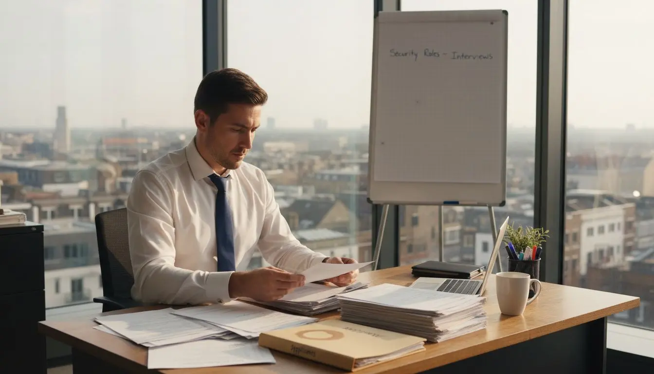 HR manager reviewing security applicants CVs