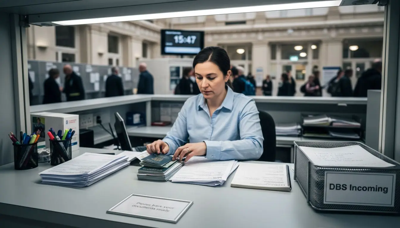 Administrator sorting DBS check documents