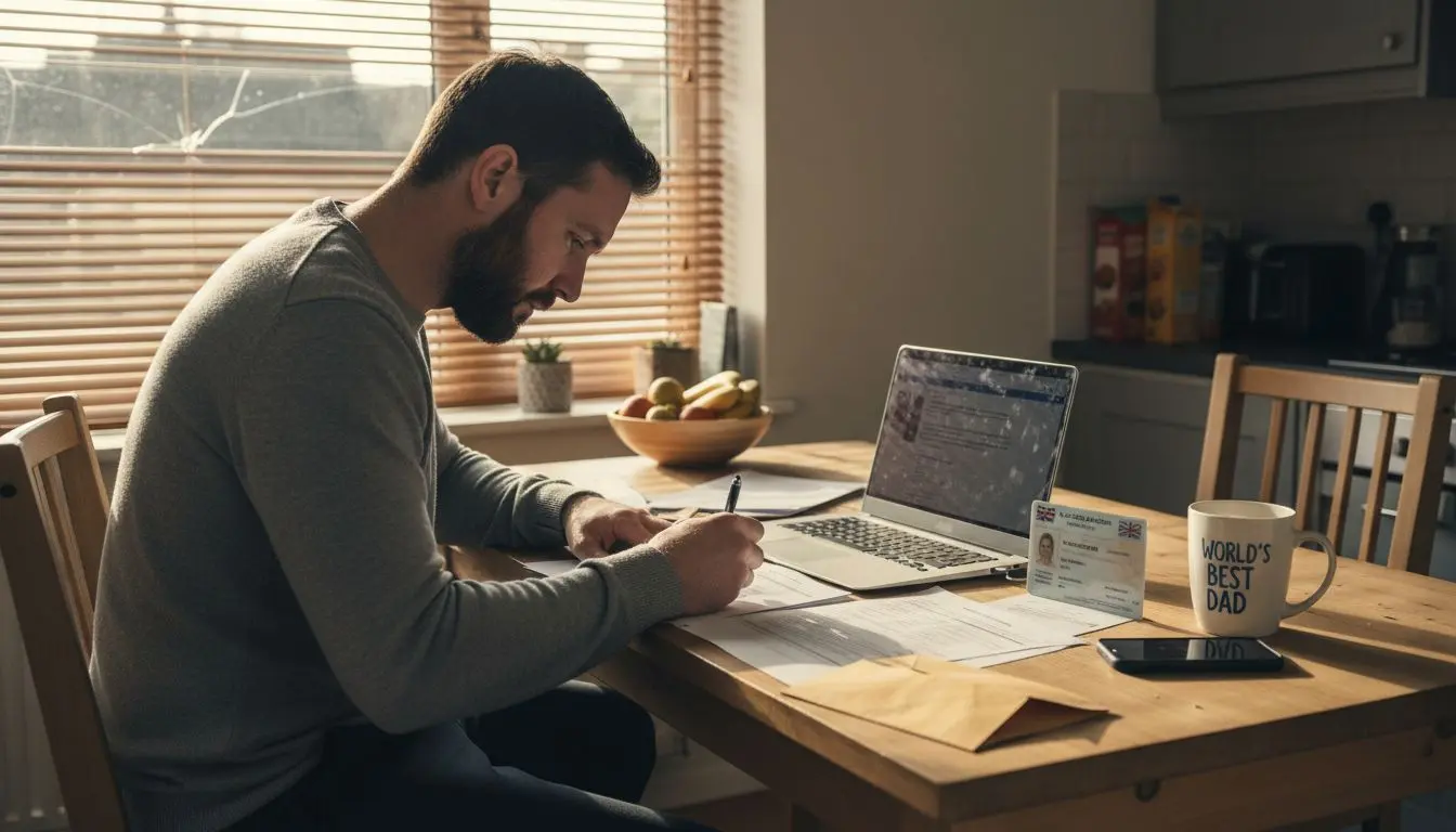 Man completing SIA license paperwork at home