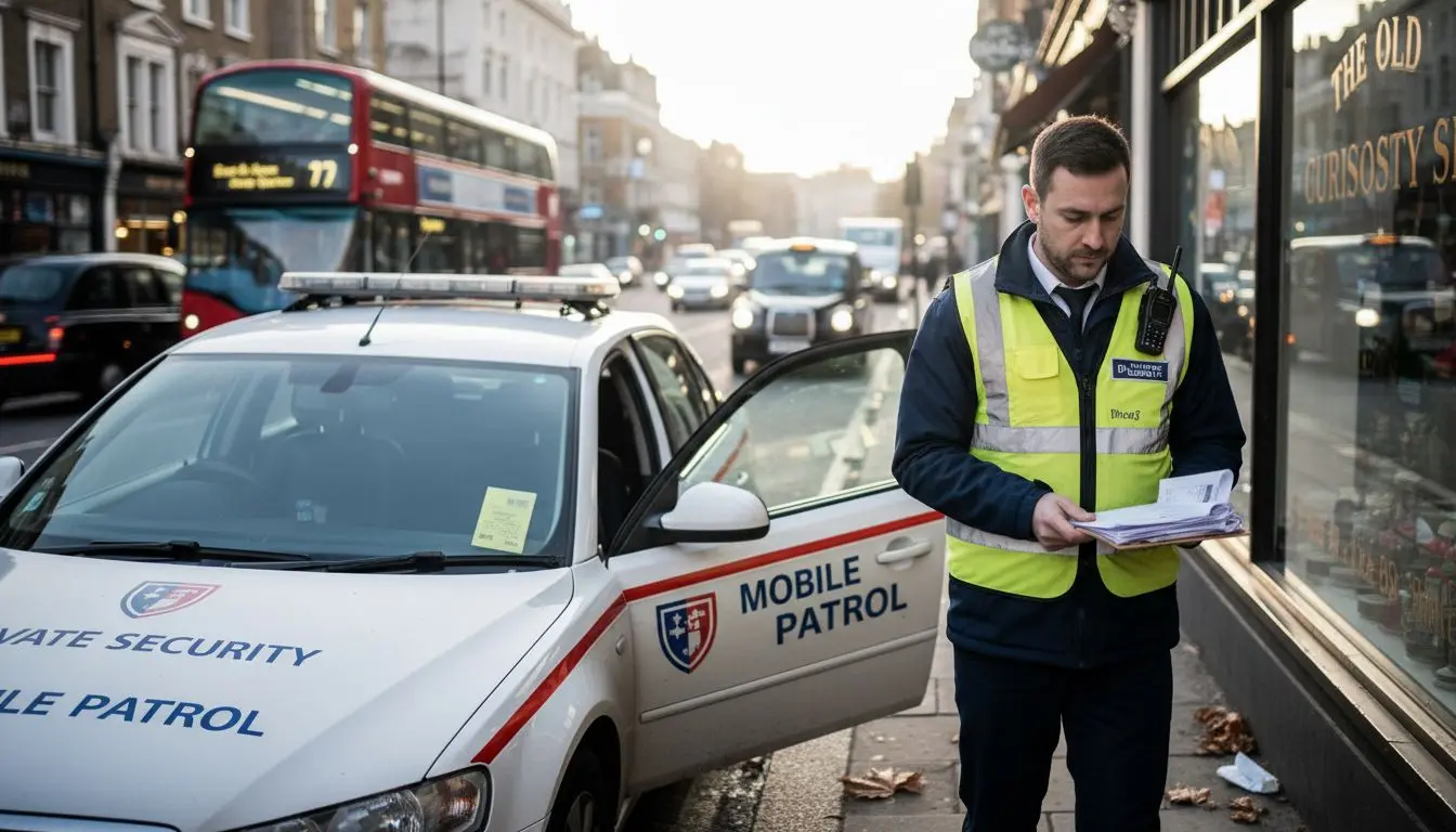 UK mobile patrol officer on city street