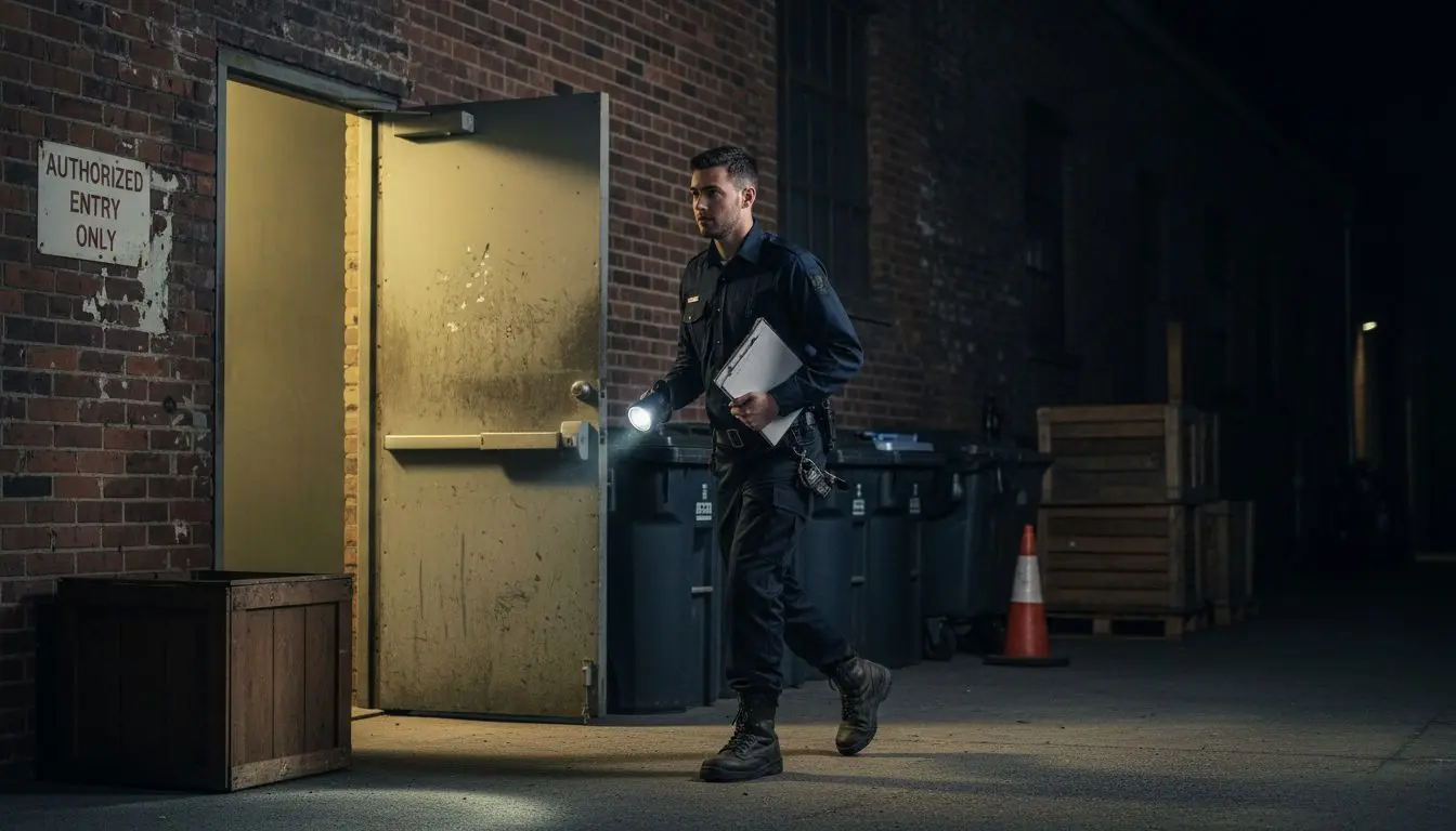Security guard on foot patrol with equipment