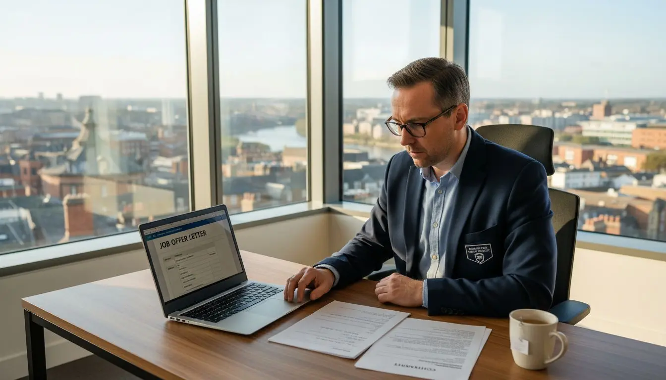 Security professional reviewing job offer contract