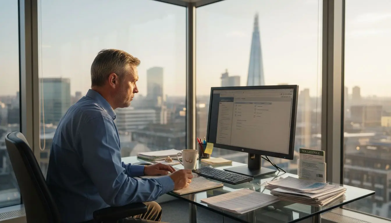 Manager reviews remote security hiring documents