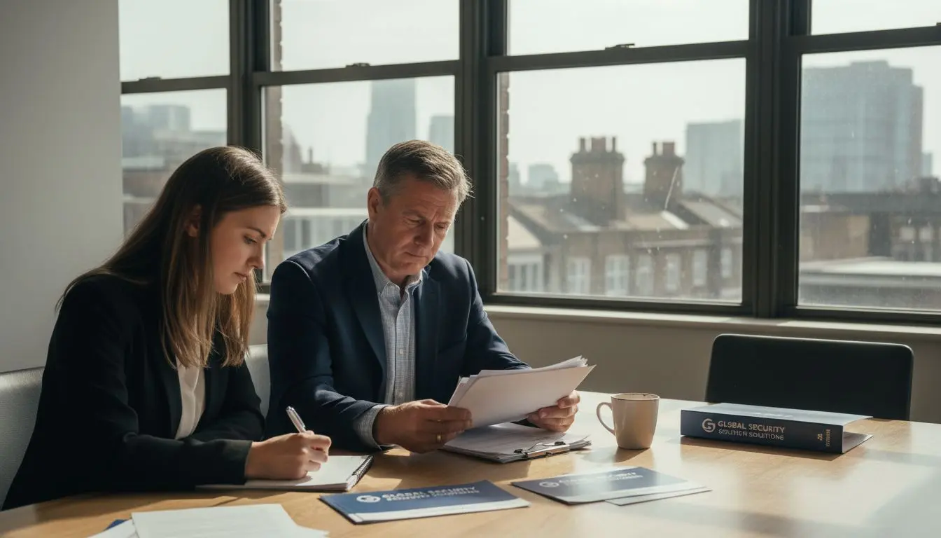 Manager and HR reviewing security hiring paperwork