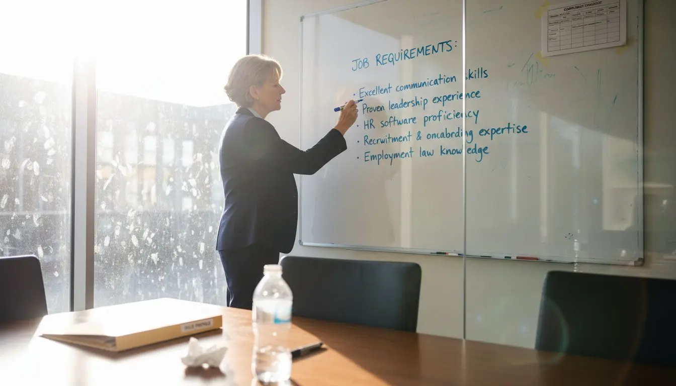 HR officer preparing job requirements on whiteboard
