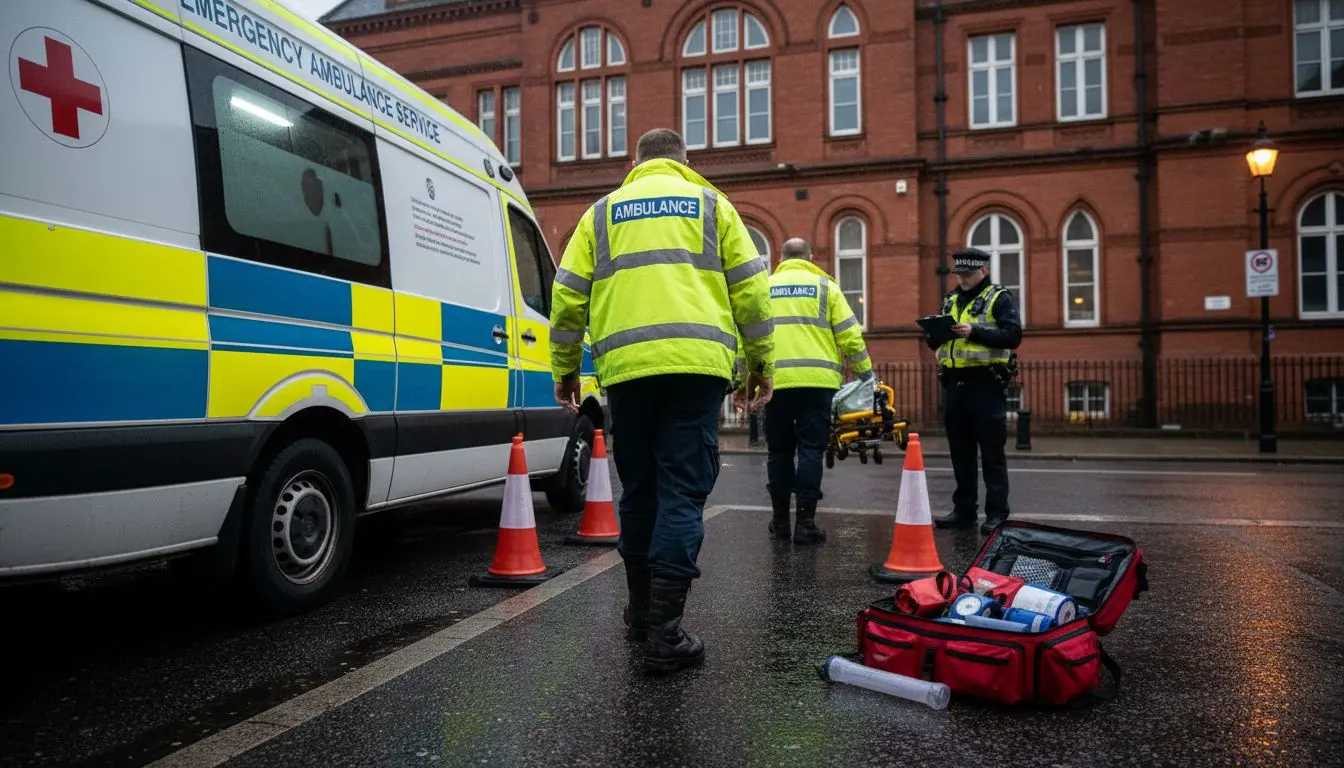 Emergency responders outside UK municipal building