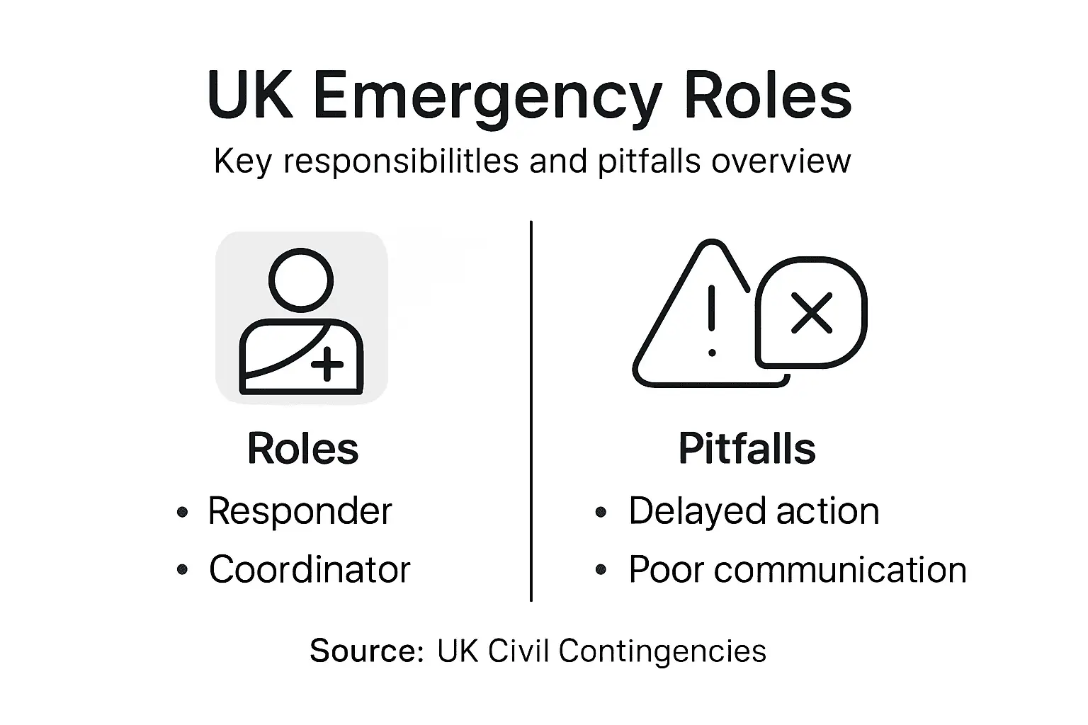 Infographic showing UK emergency responder roles and pitfalls