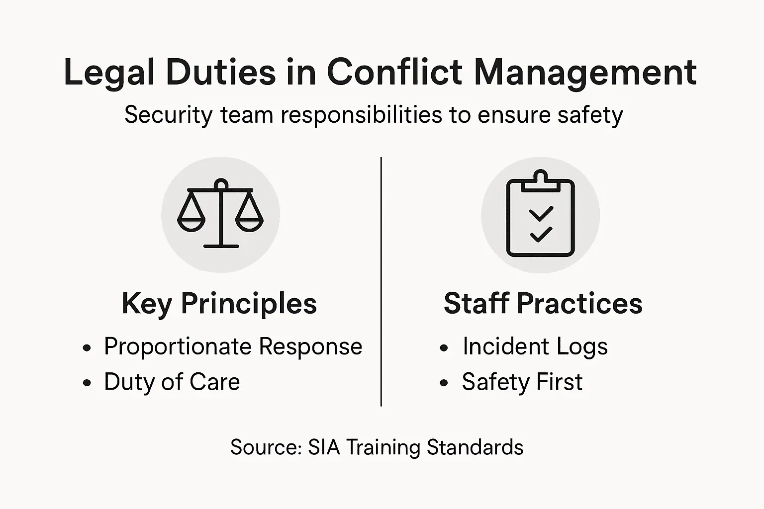 Infographic summarizing legal duties in conflict management