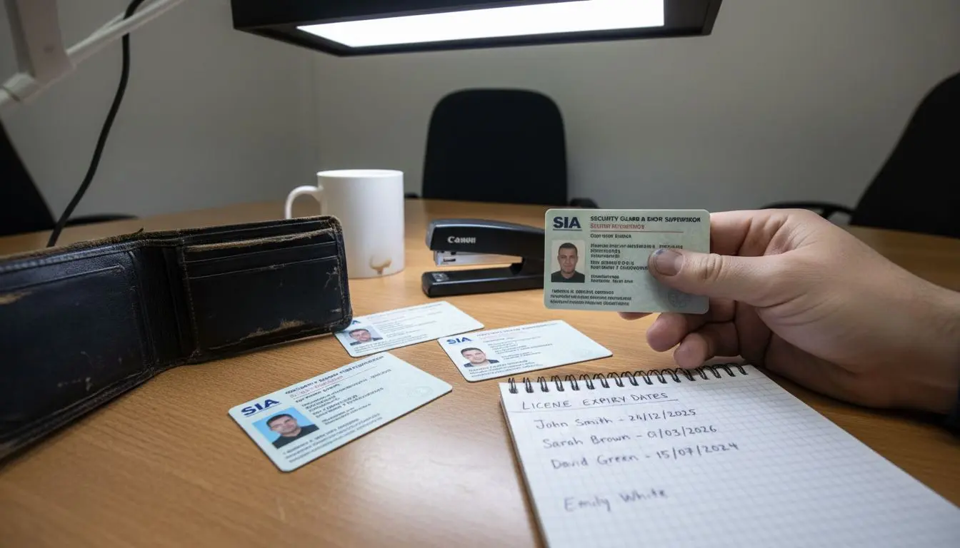 Different UK SIA licences and expiry notepad