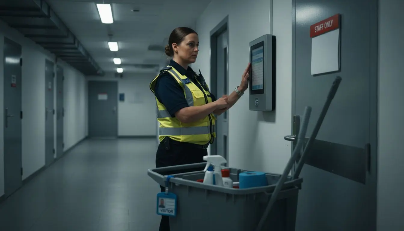 Security officer checks access control log