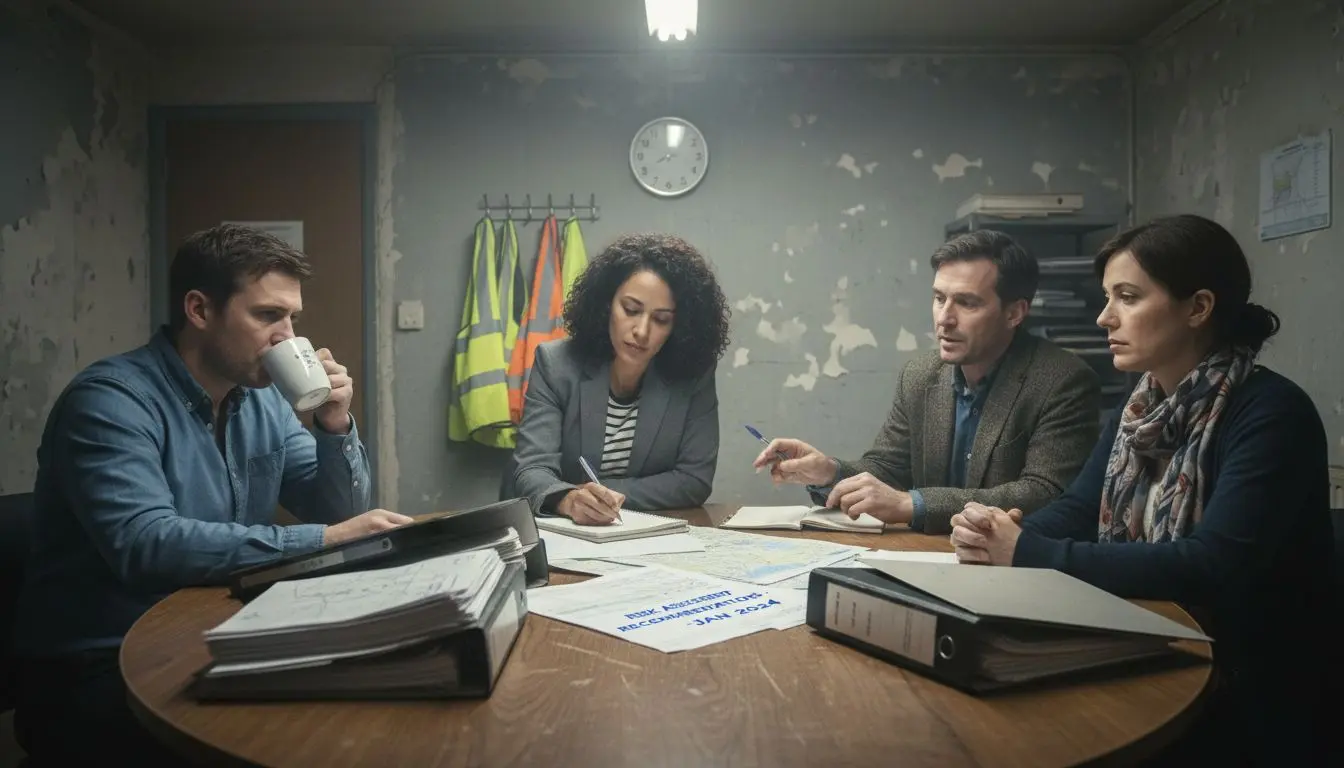 Security team discusses workplace risk assessment