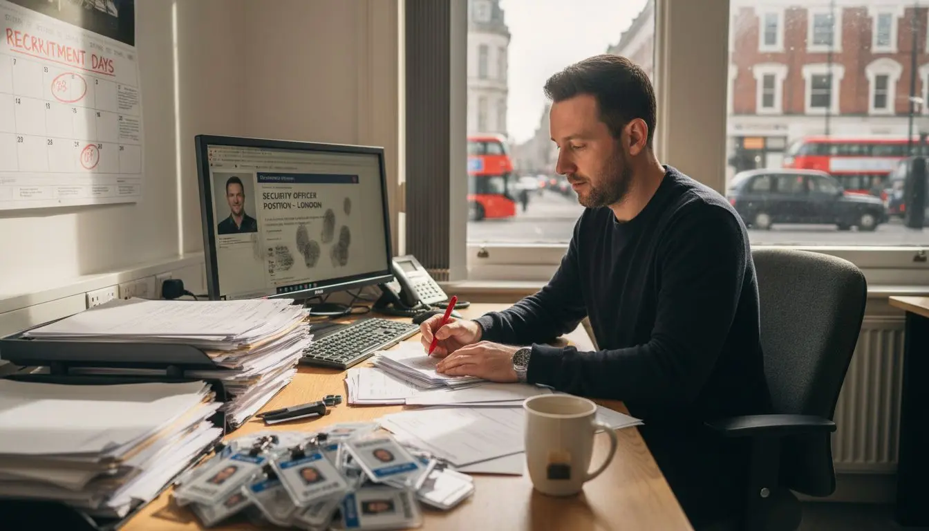 Security firm manager reviewing candidate CVs