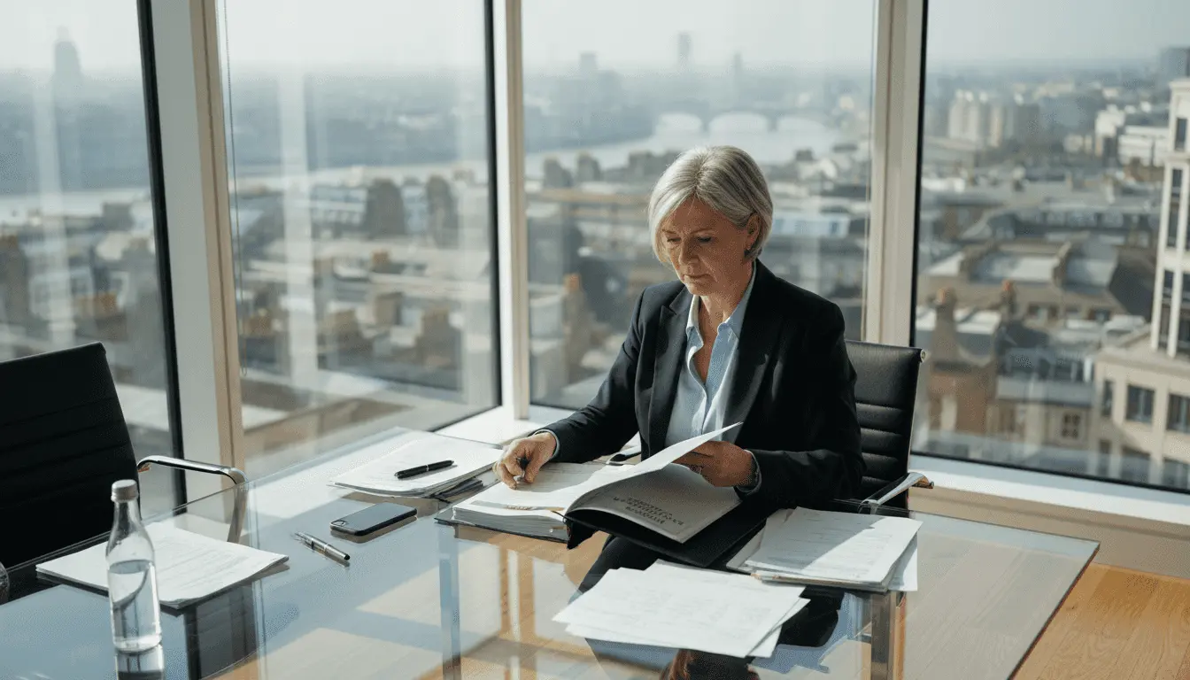 HR manager reviewing security candidate files