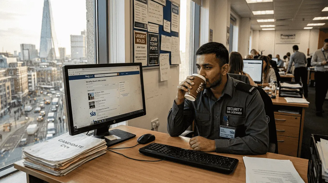 Security job seeker browsing job listings