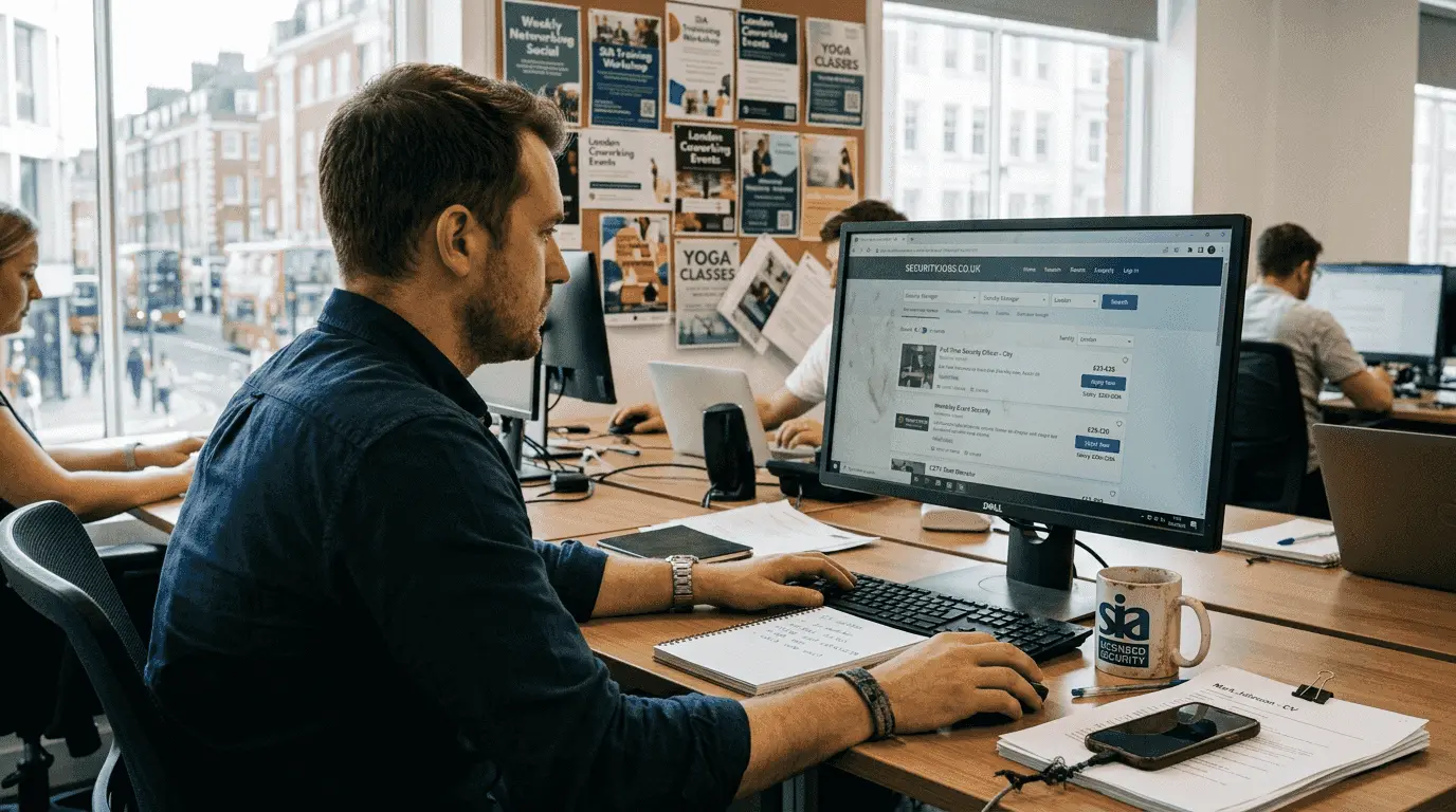 Man browsing UK security job websites