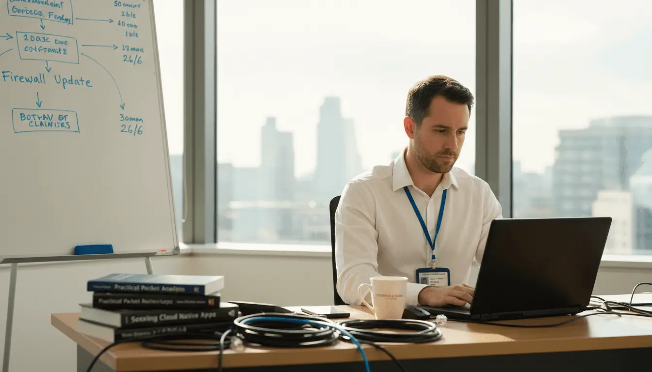 Security engineer at desk in UK office
