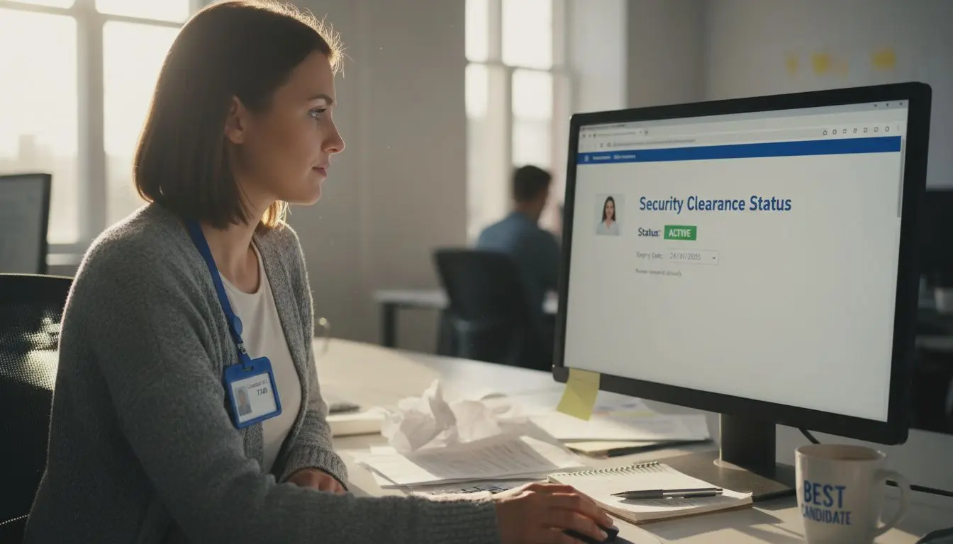 Security clearance check in open-plan workspace