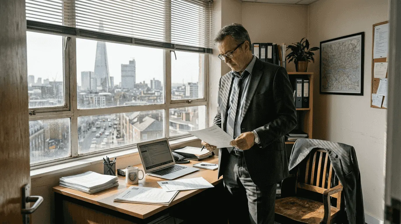 UK security hiring manager reviews job candidates