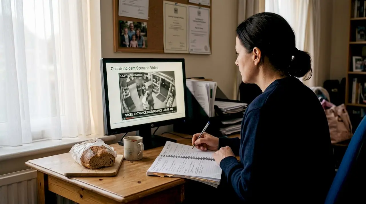 Woman taking online security refresher training at home