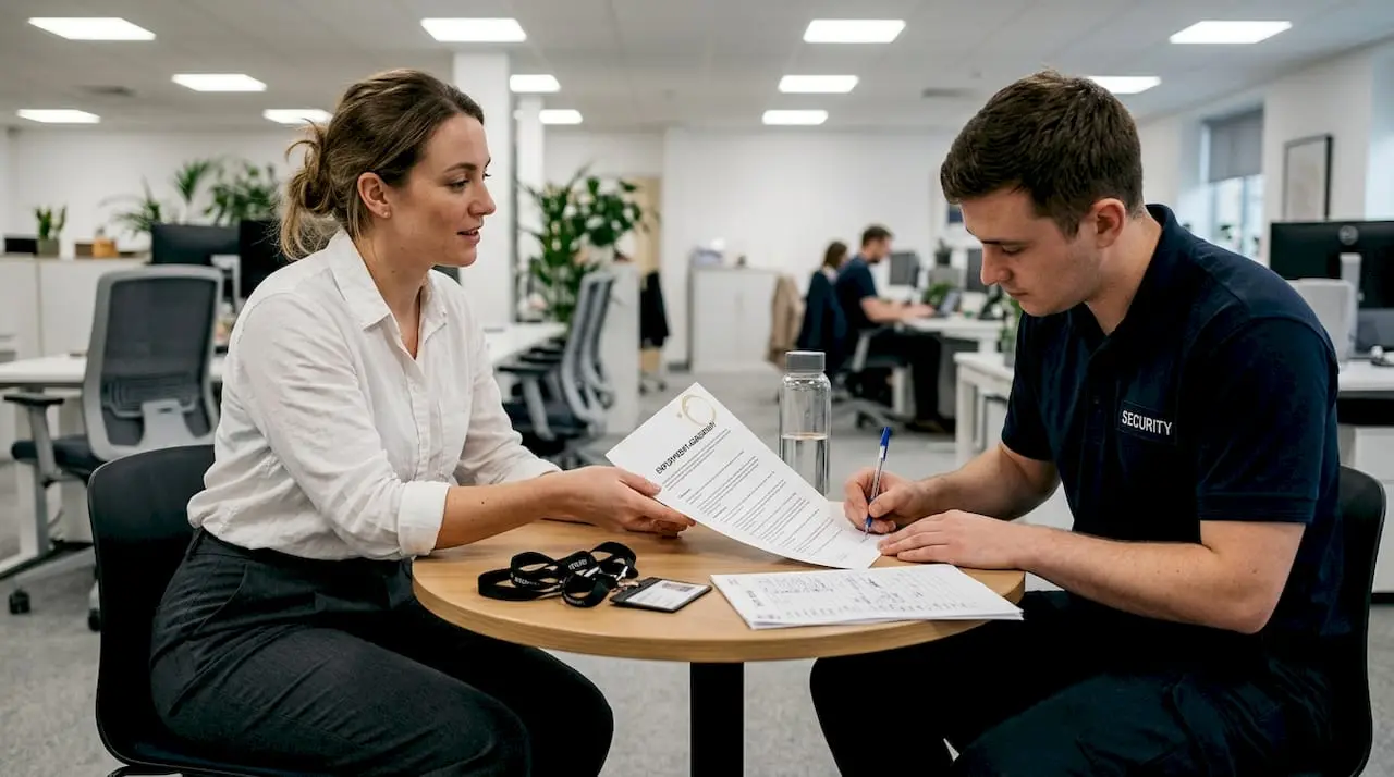 Manager onboarding security staff with contract