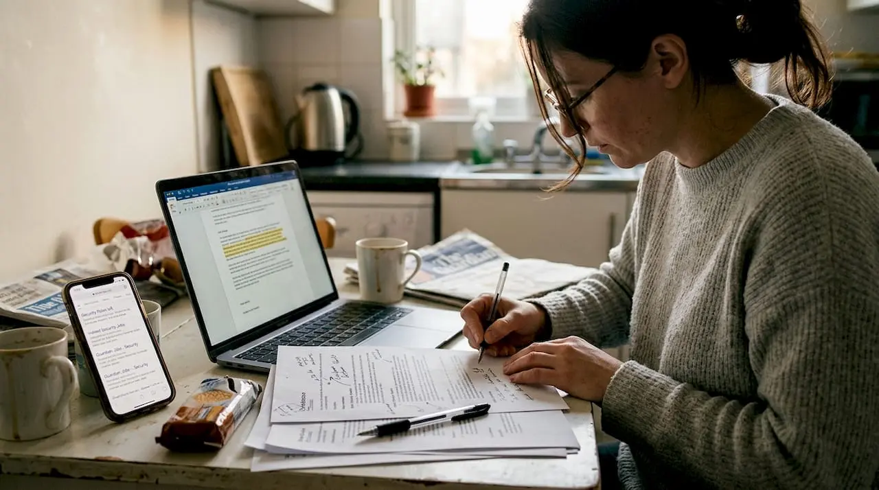 Jobseeker editing CV at kitchen table
