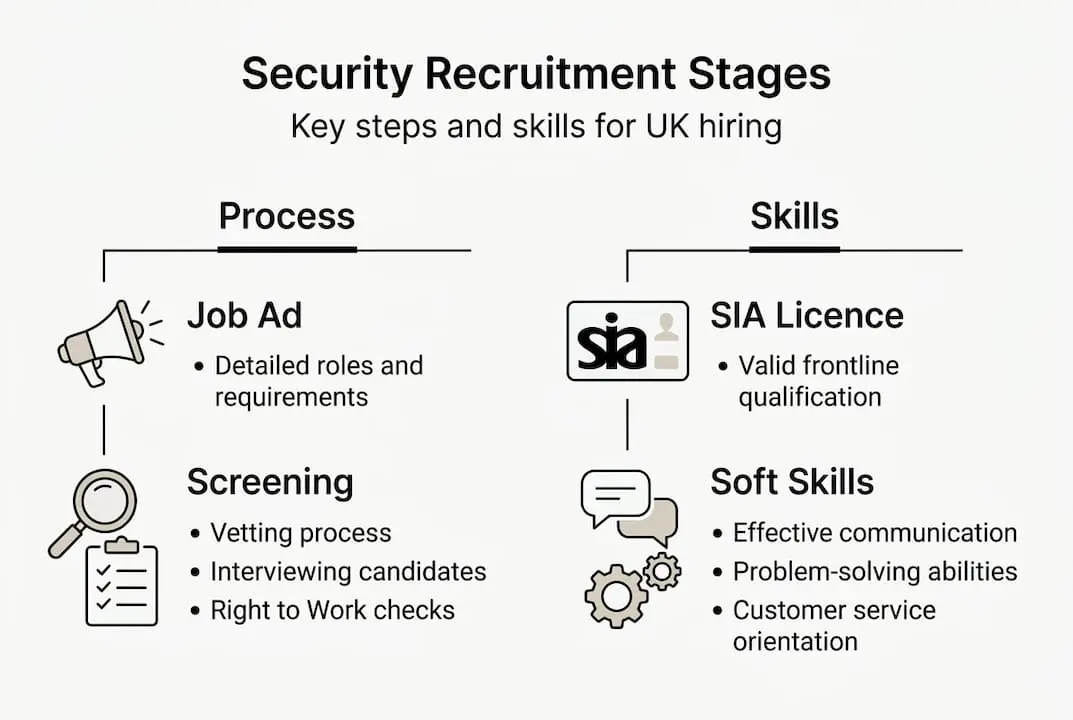 Infographic with security hiring steps and skills