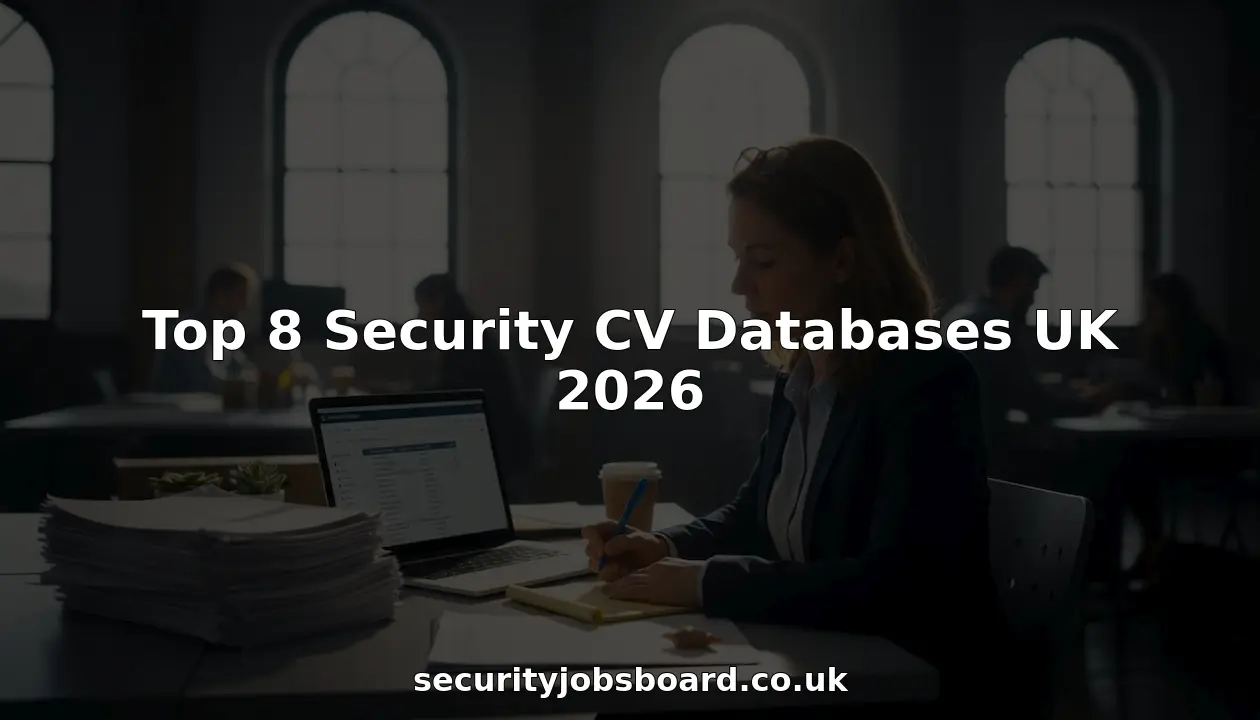 Security recruitment manager reviews CVs at office desk
