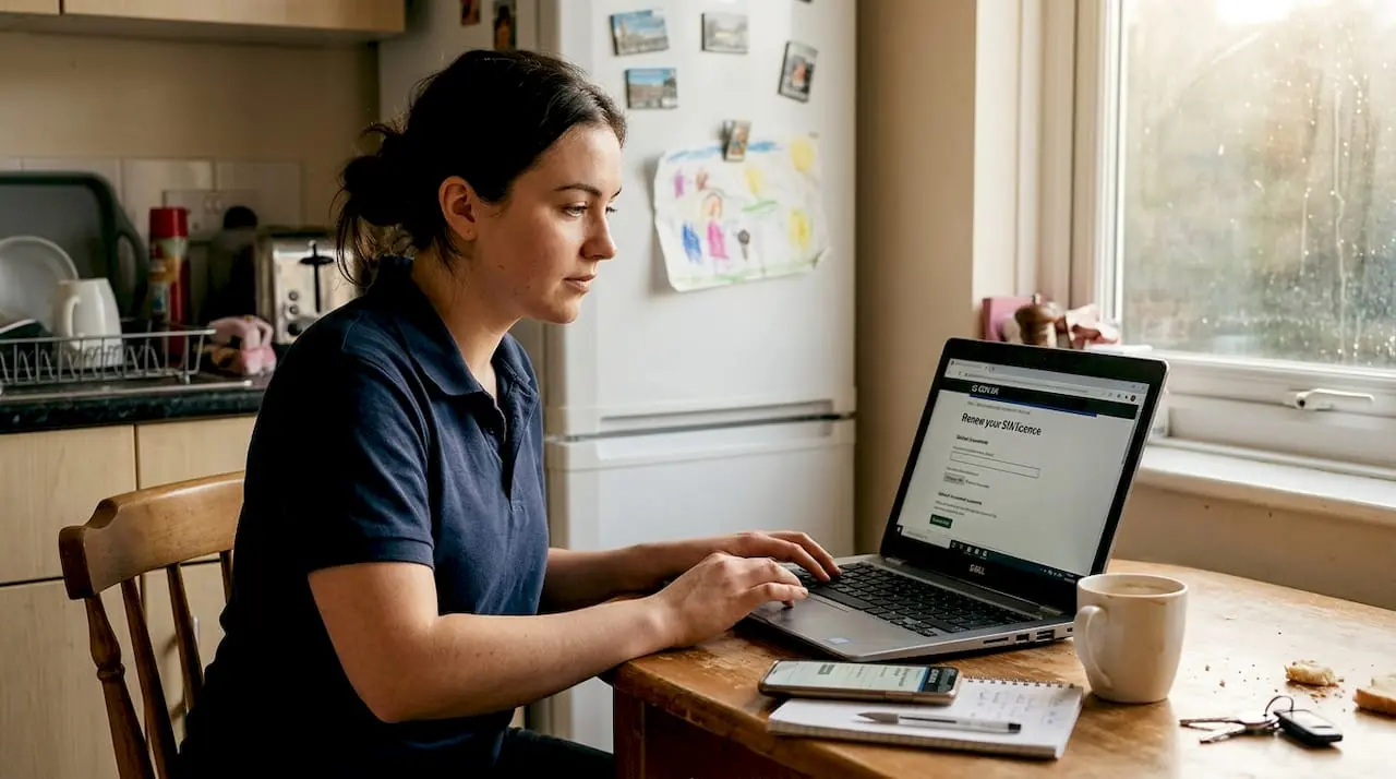 Security worker applying for licence at home