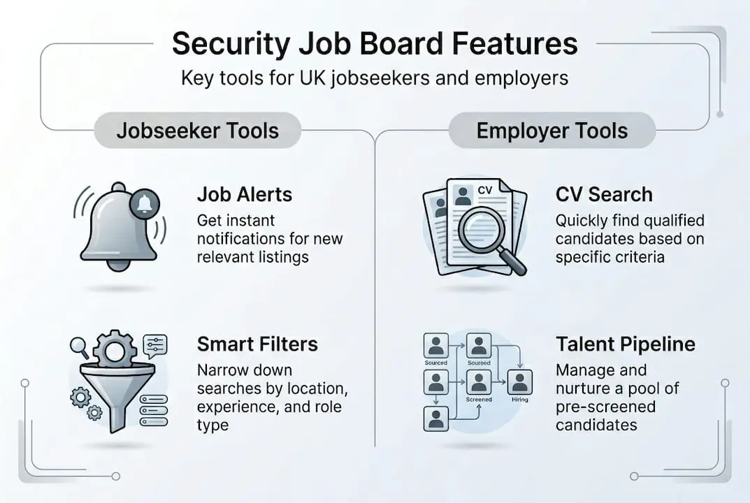 Infographic of top UK security job board features