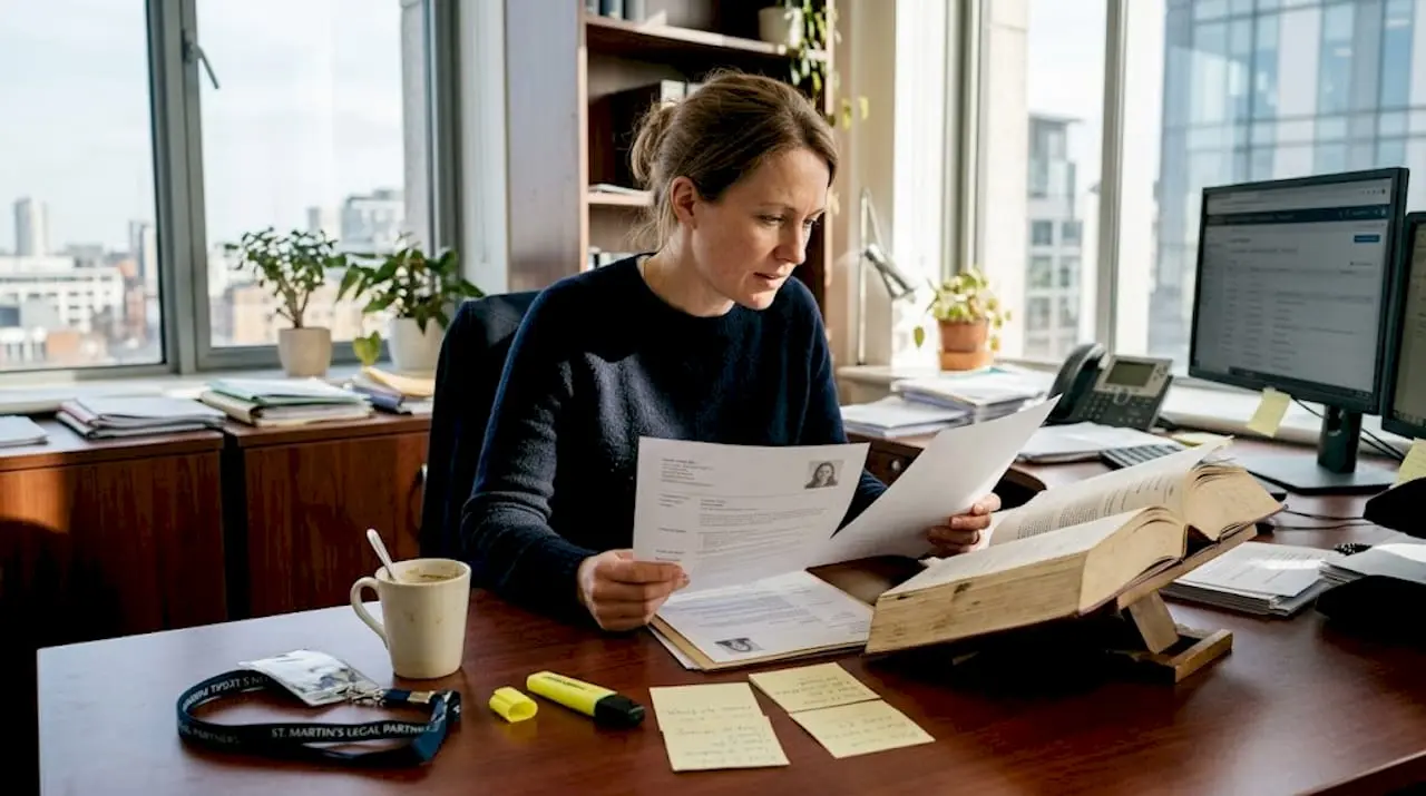 Woman reviewing security CVs in office