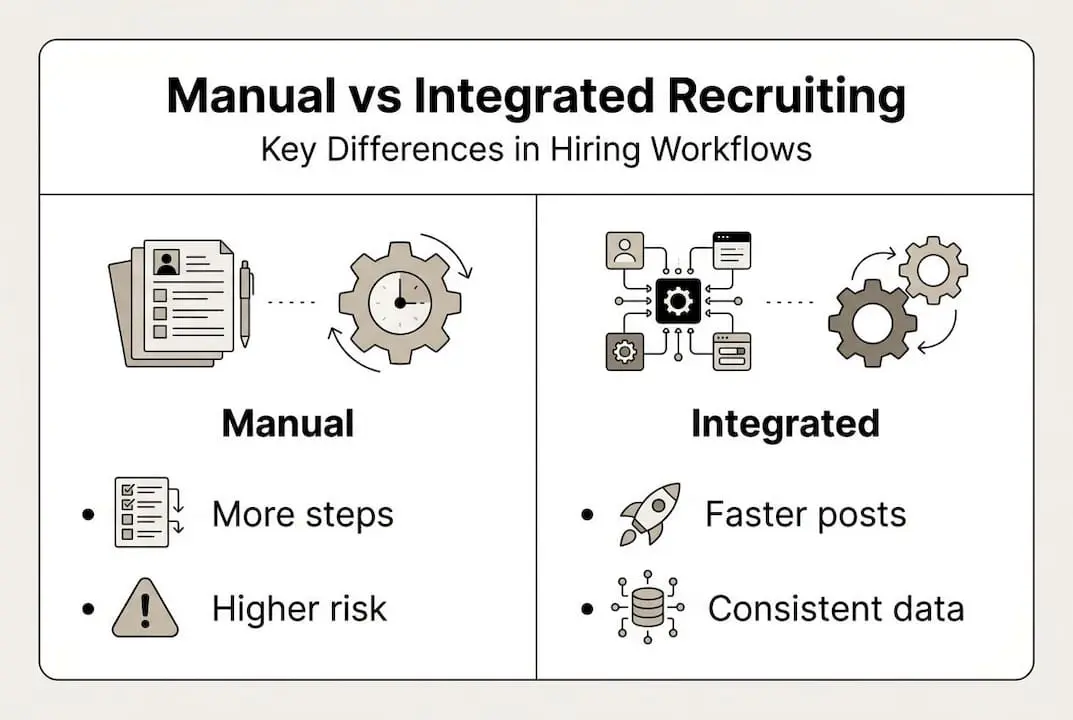 Infographic comparing manual and integrated recruiting