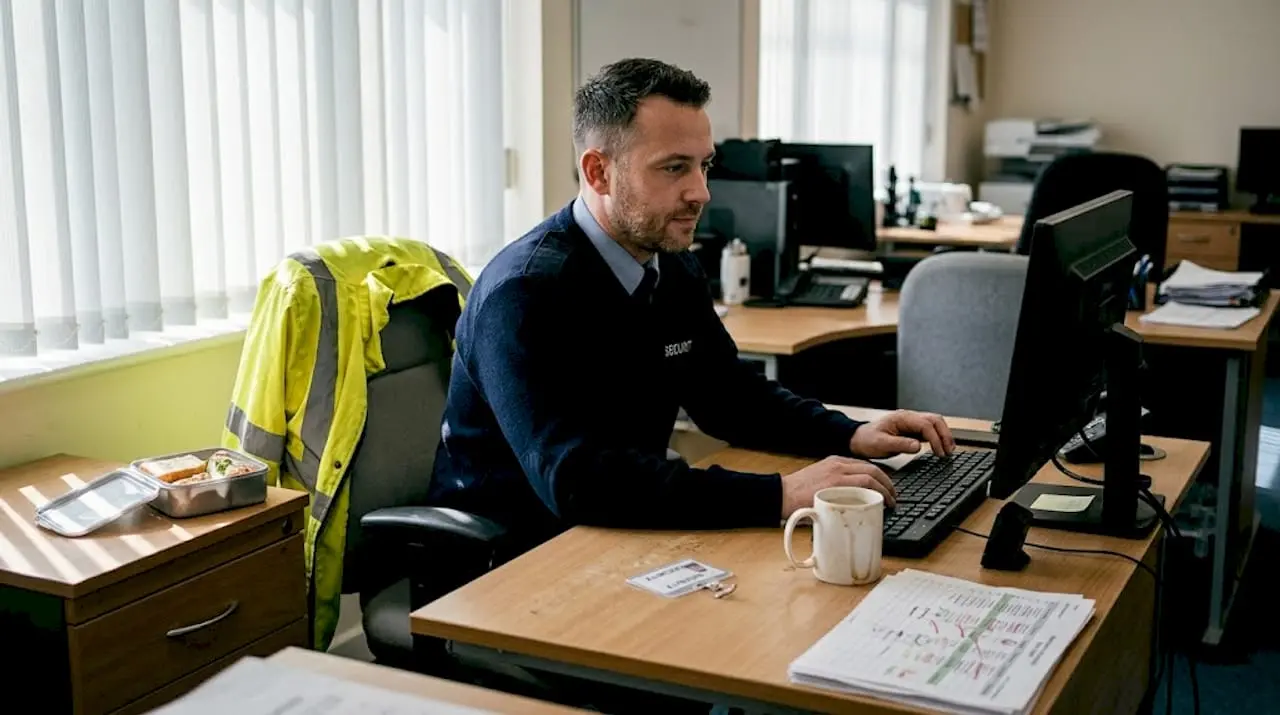 Security officer using computer for job search
