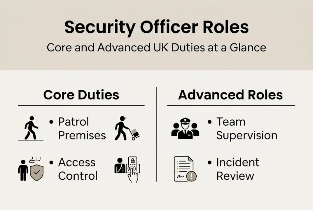Infographic showing core and advanced security officer duties