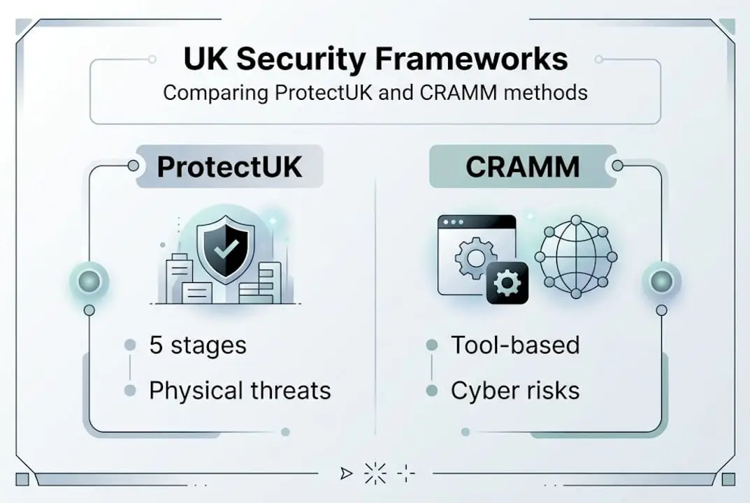 Infographic comparing ProtectUK and CRAMM UK frameworks