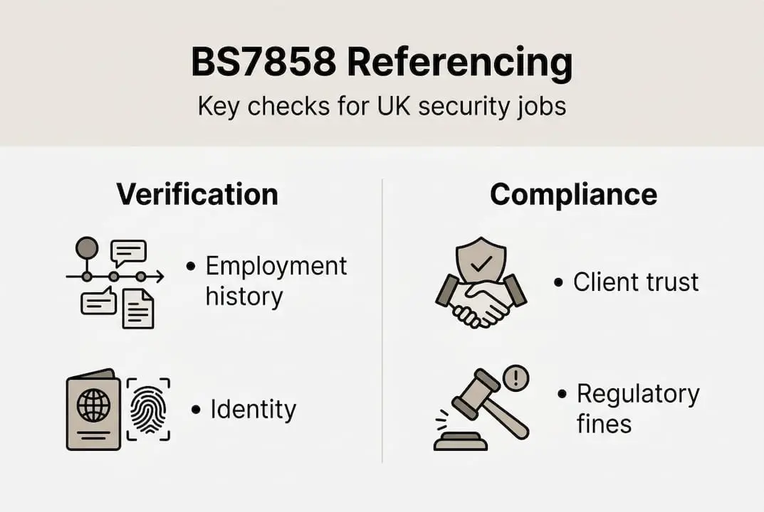 Infographic showing BS7858 referencing key points