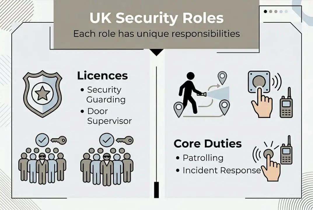 Infographic showing UK security licence types and duties
