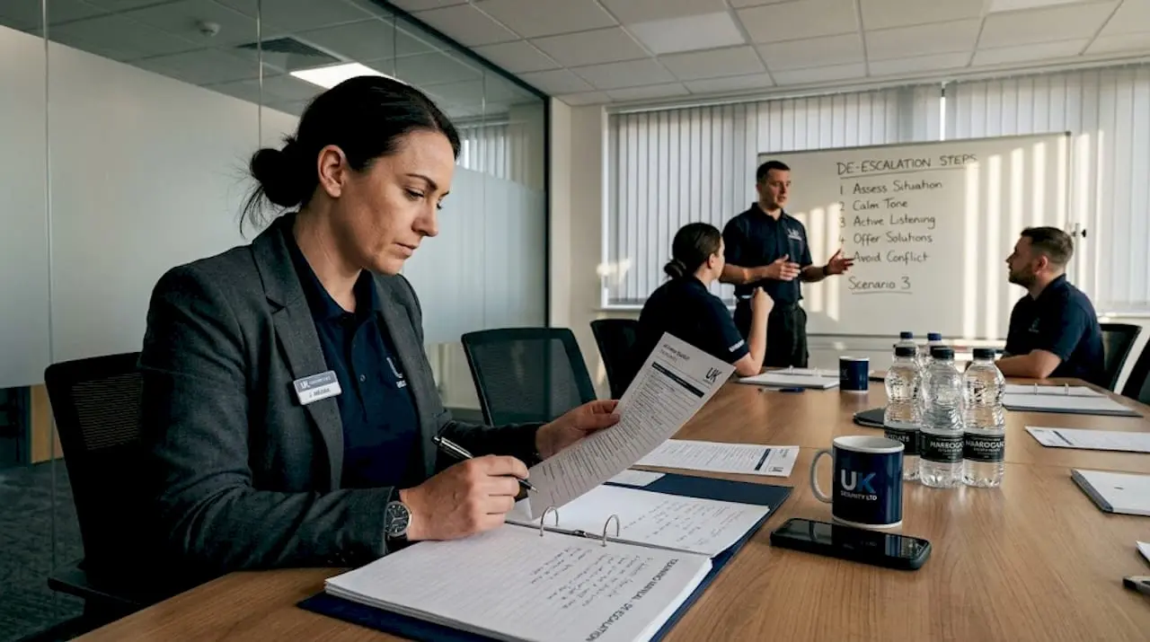 Security team reviewing conflict management training