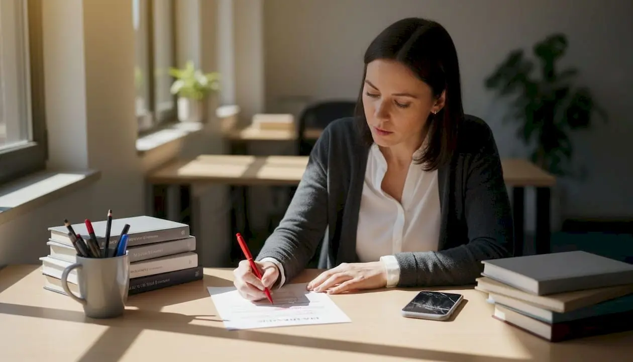 HR specialist works on job analysis paperwork
