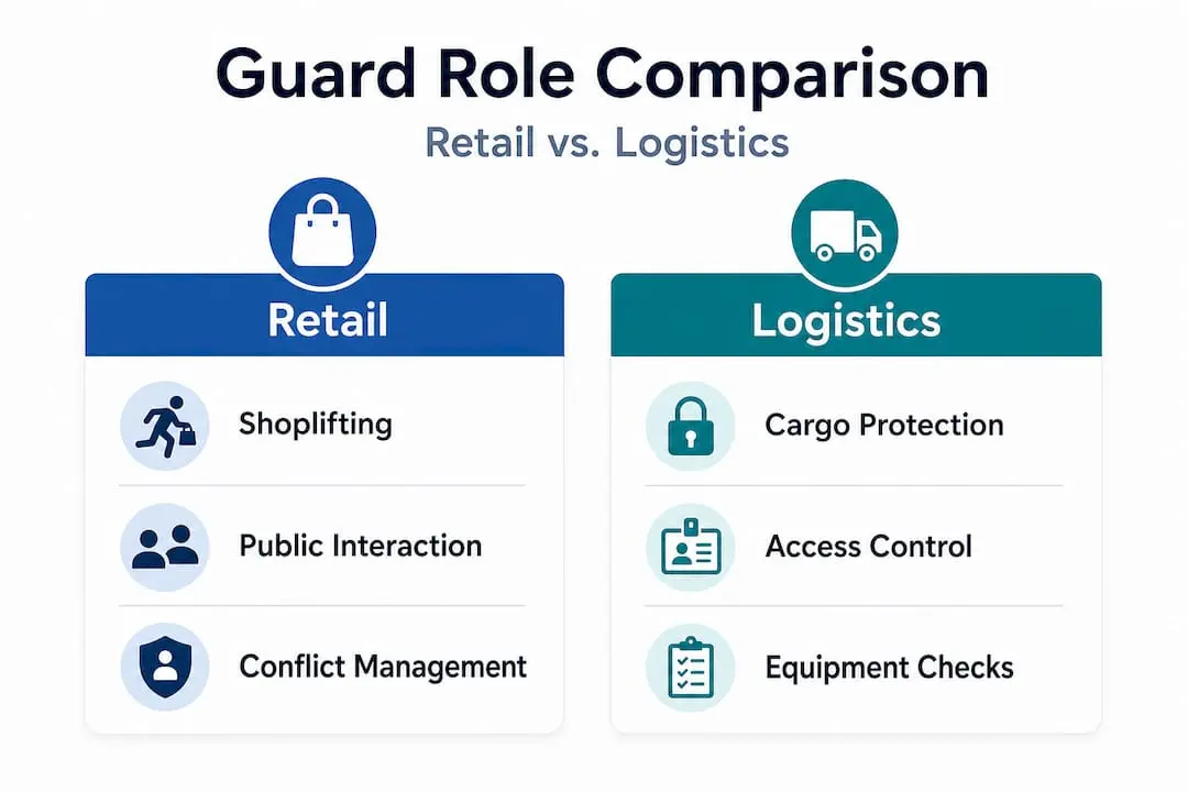 Infographic comparing retail and logistics security roles