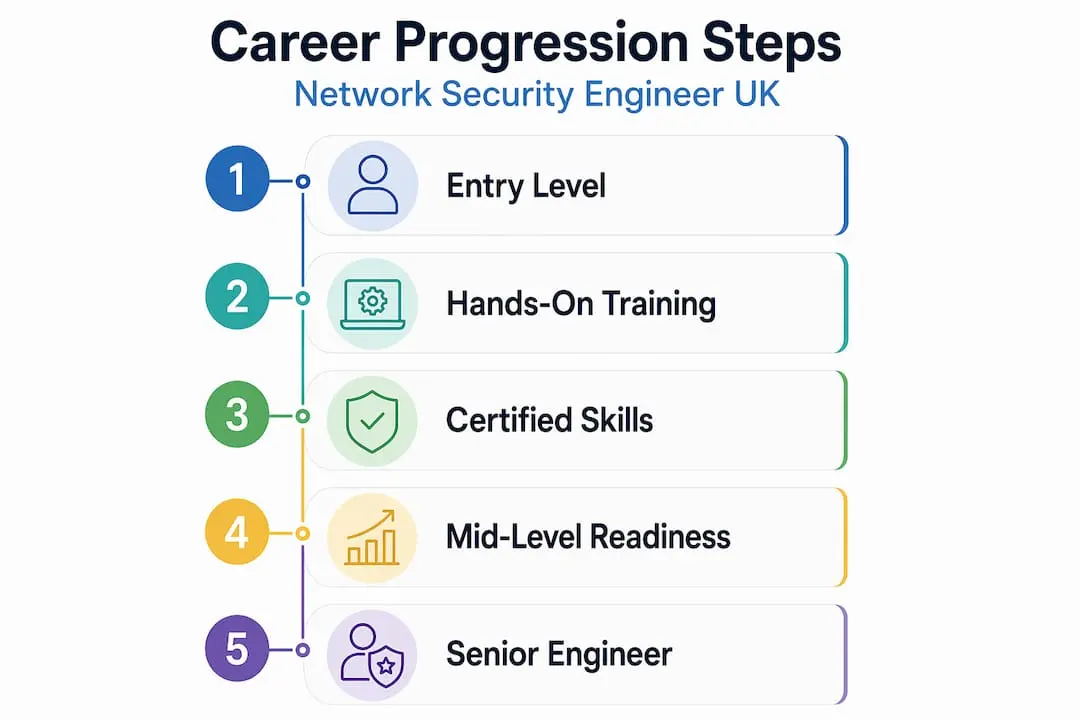 Infographic with UK network security career steps